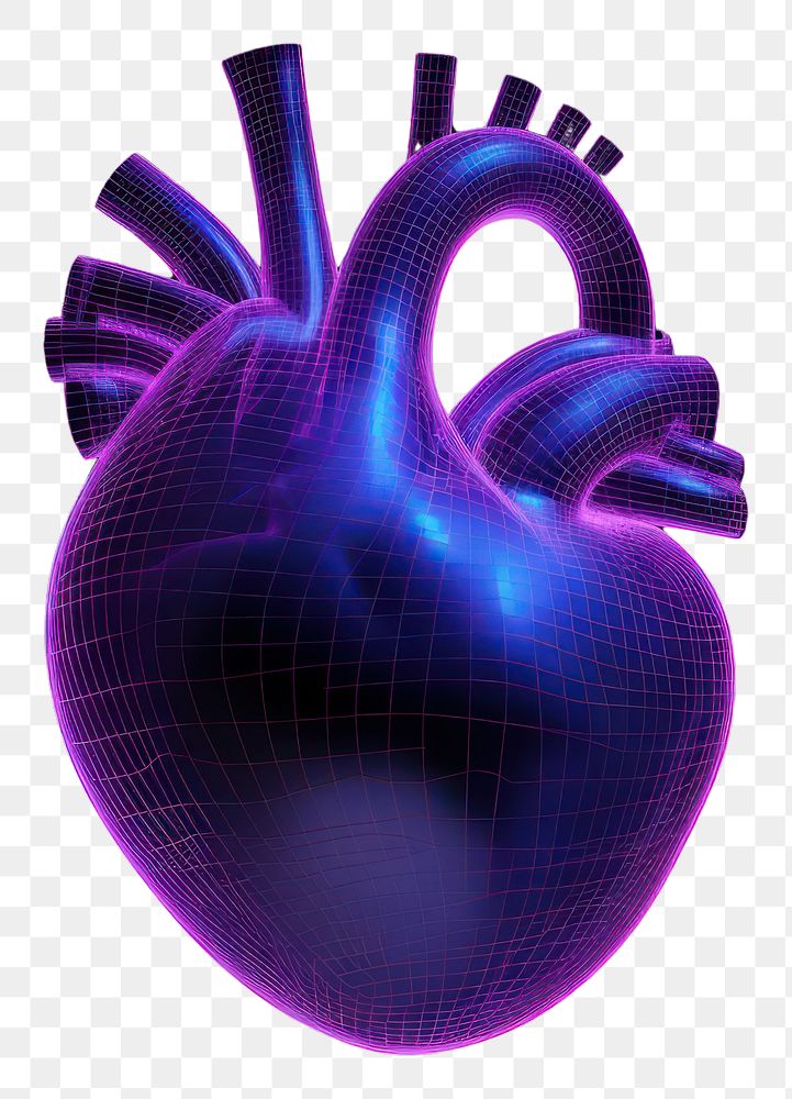 PNG  Neon human heart wireframe purple light accessories.