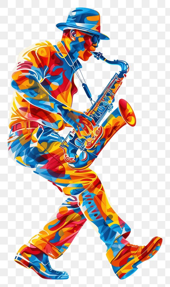 PNG Jazz musician of different playing musical instrument and singing saxophone adult saxophonist.