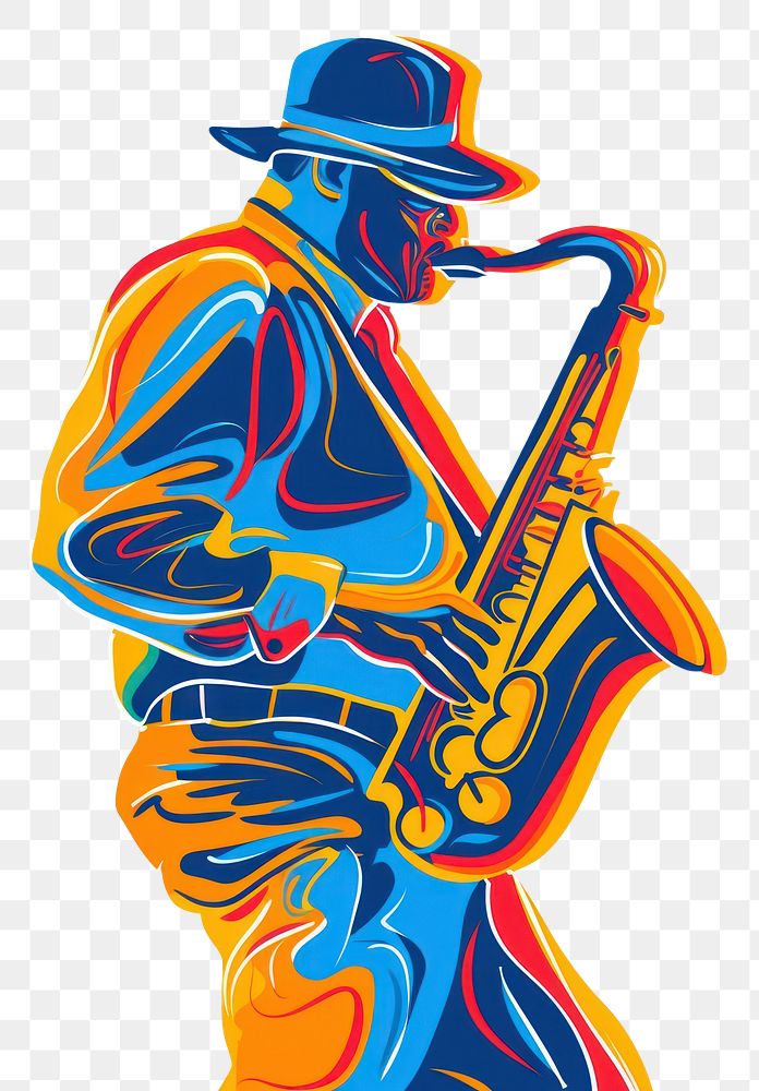 PNG Jazz musician of different playing musical instrument and singing saxophone performance creativity.
