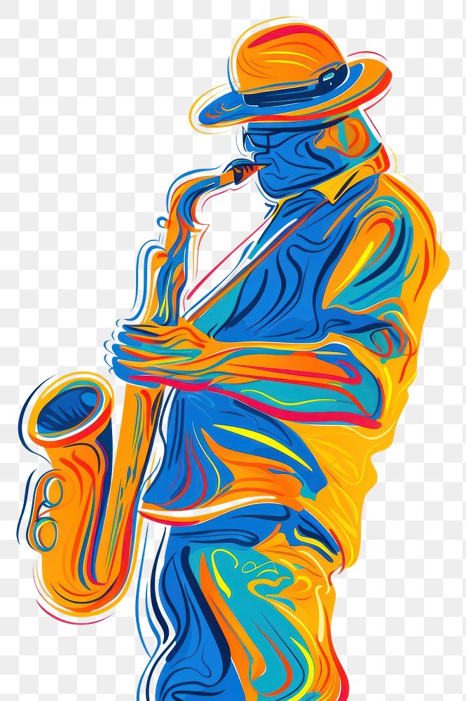 PNG Jazz musician of different playing musical instrument and singing painting abstract drawing.