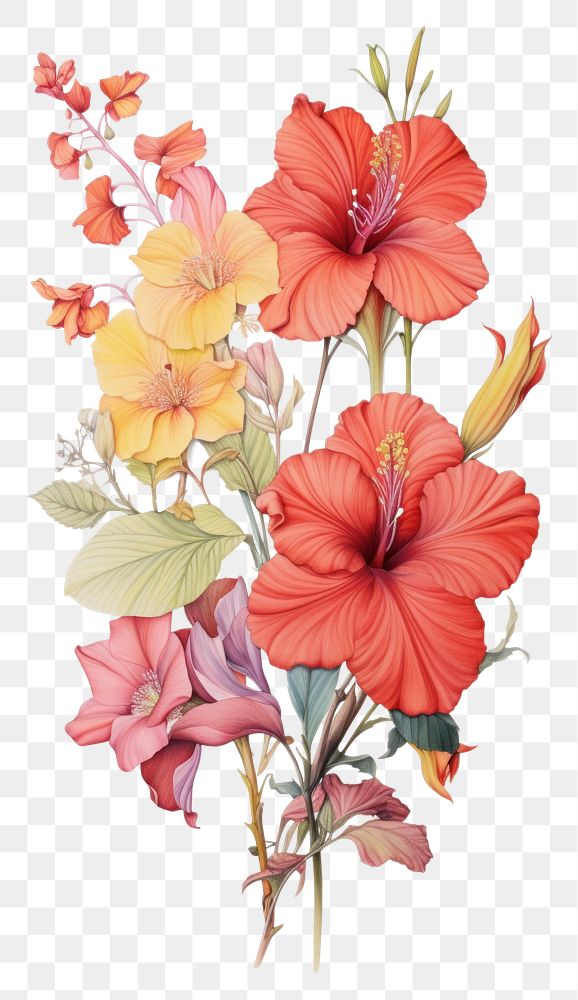PNG Stunning tropical flowers hibiscus drawing sketch