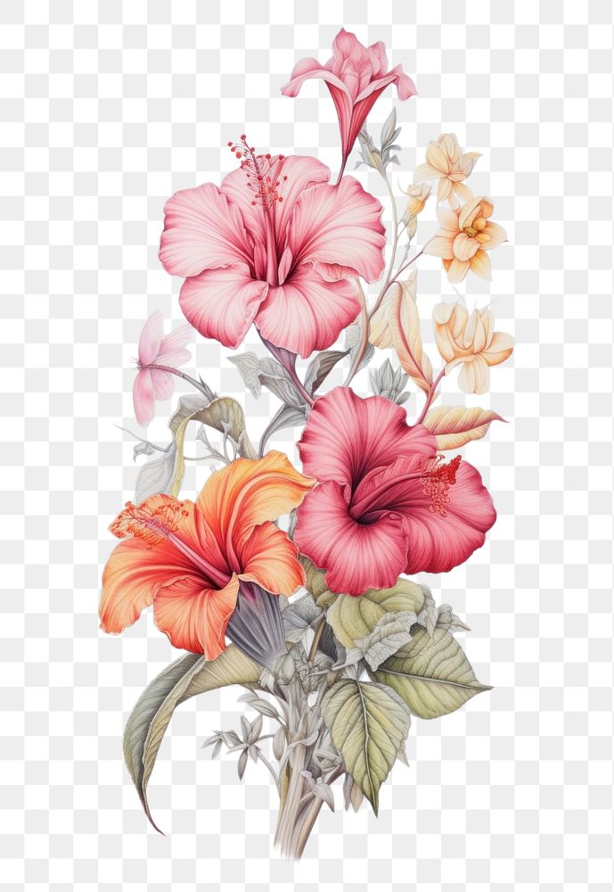 PNG Stunning tropical flowers drawing sketch hibiscus