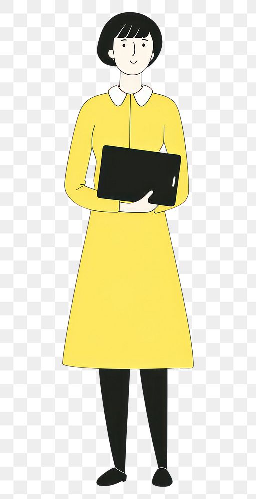 PNG Doodle illustration of business woman holding cartoon yellow.