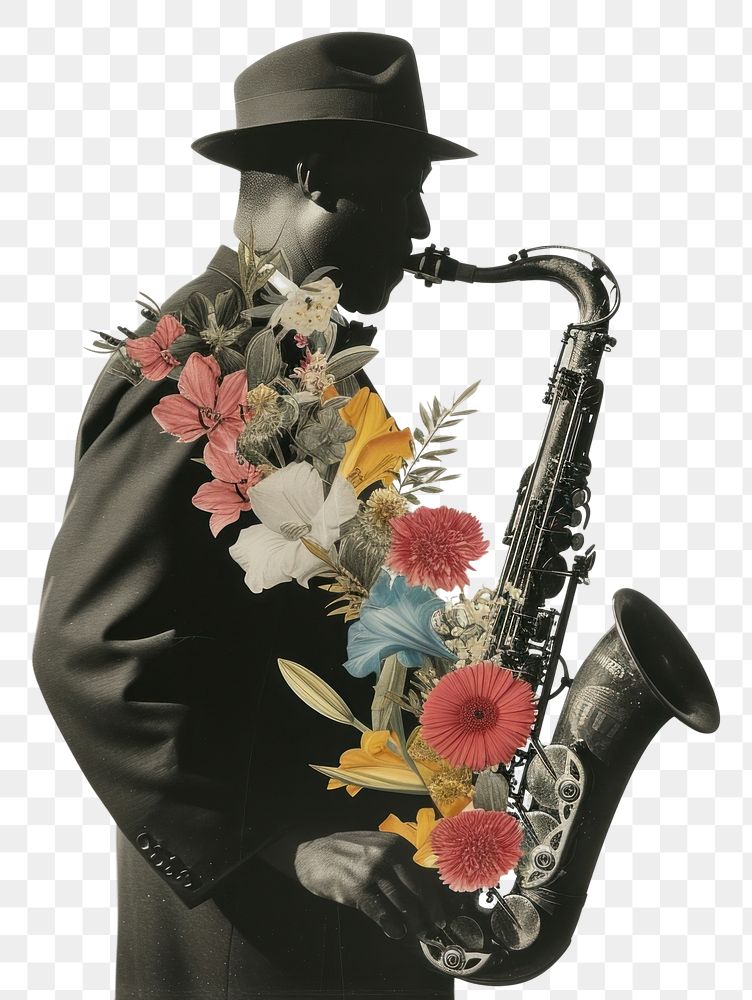 PNG Paper collage of saxophone flower adult art