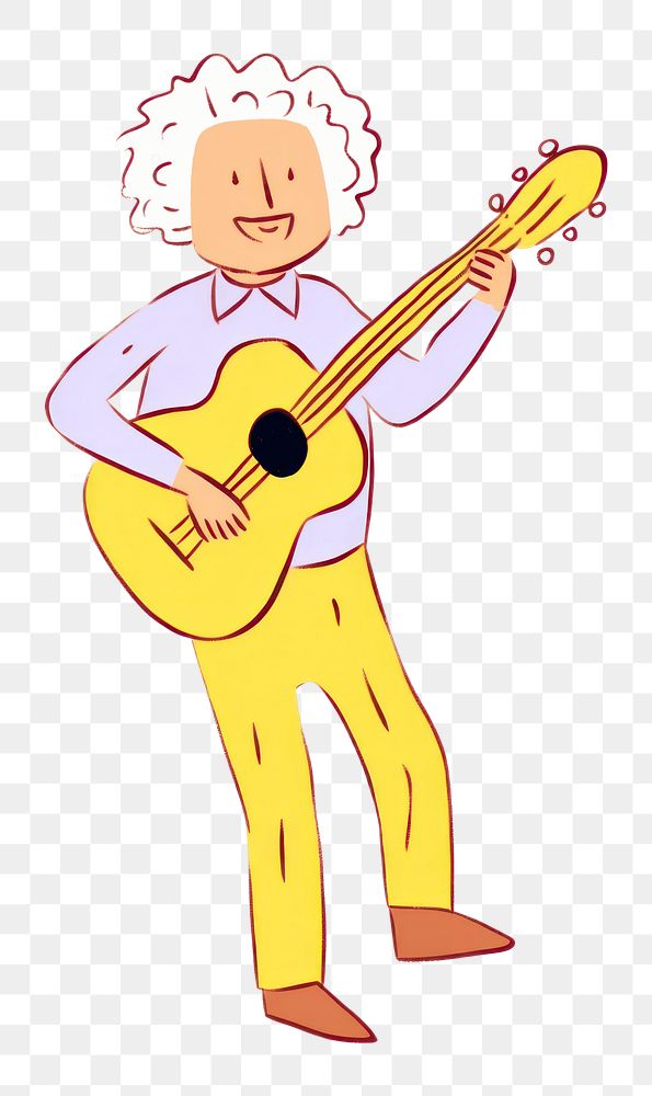 PNG Doodle illustration old man cartoon guitar musician.