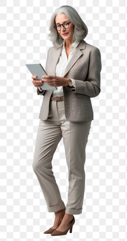 PNG Mature businesswoman using tablet glasses blazer adult.