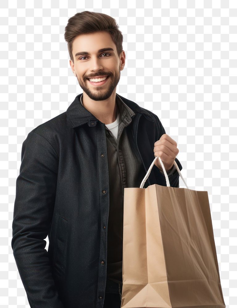 PNG Happy men holding shopping bag adult white background consumerism.