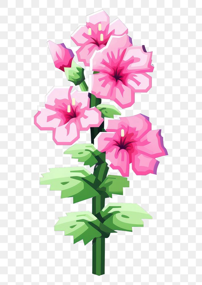 PNG Hollyhock flower pixel petal plant inflorescence.