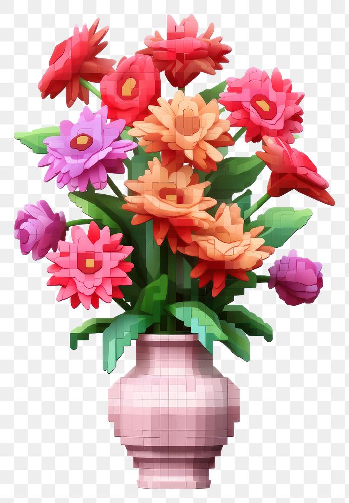 PNG 3D pixel art flowers vase petal plant.