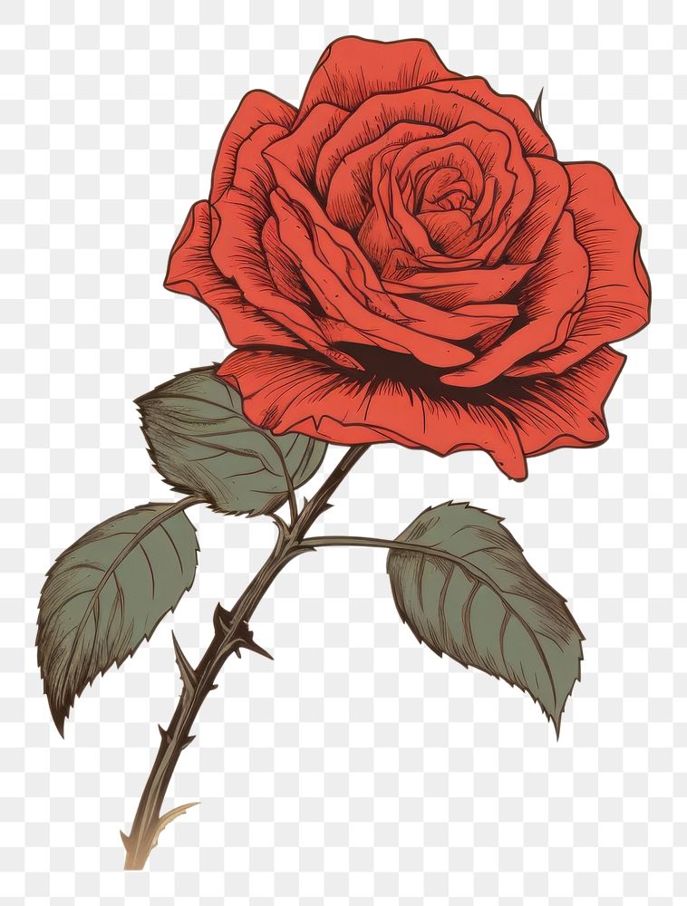 PNG Ukiyo-e art print style Rose rose flower plant.
