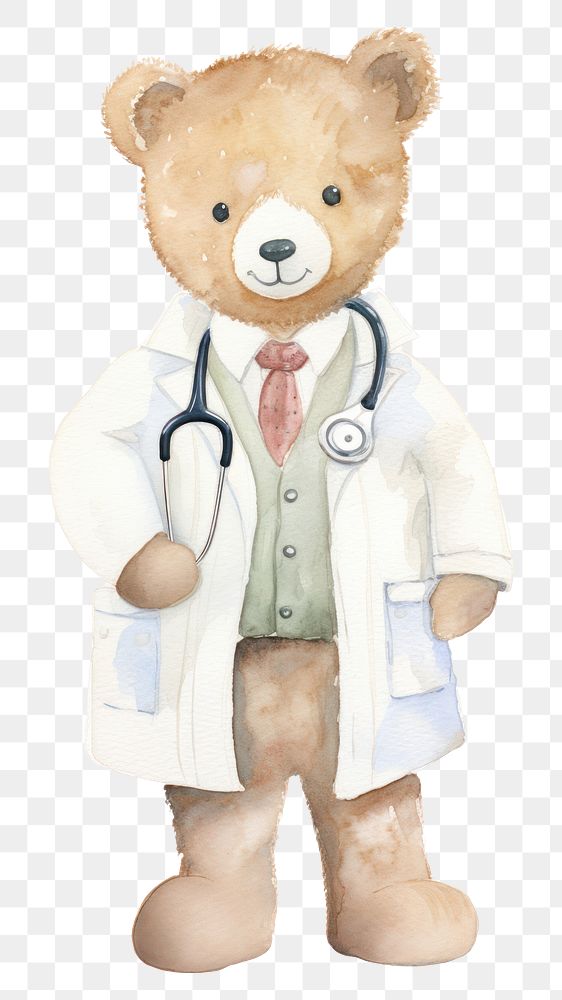 PNG  Teddy bear doctor toy white background.
