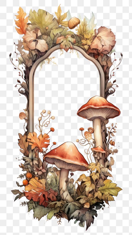 PNG Mushroom watercolor frame fungus plant art.