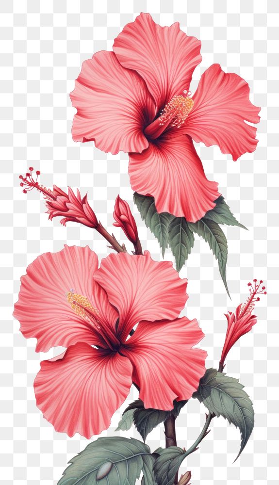 PNG Vintage drawing pink hibiscus flower pattern sketch.