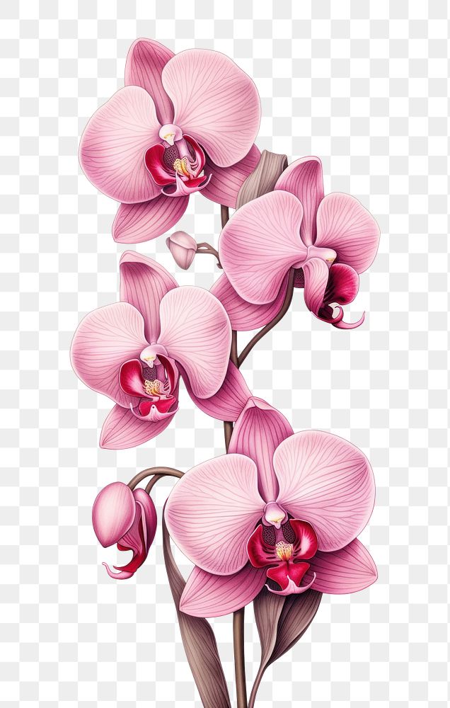PNG Vintage drawing pink orchid flower plant inflorescence.