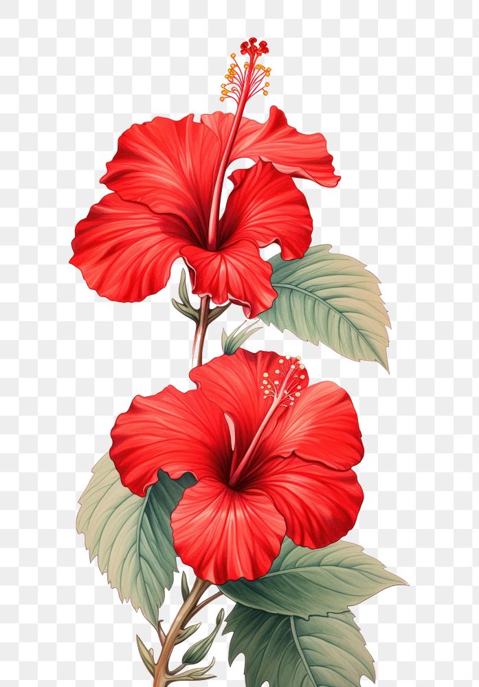 PNG Vintage drawing red hibiscus flower plant inflorescence.
