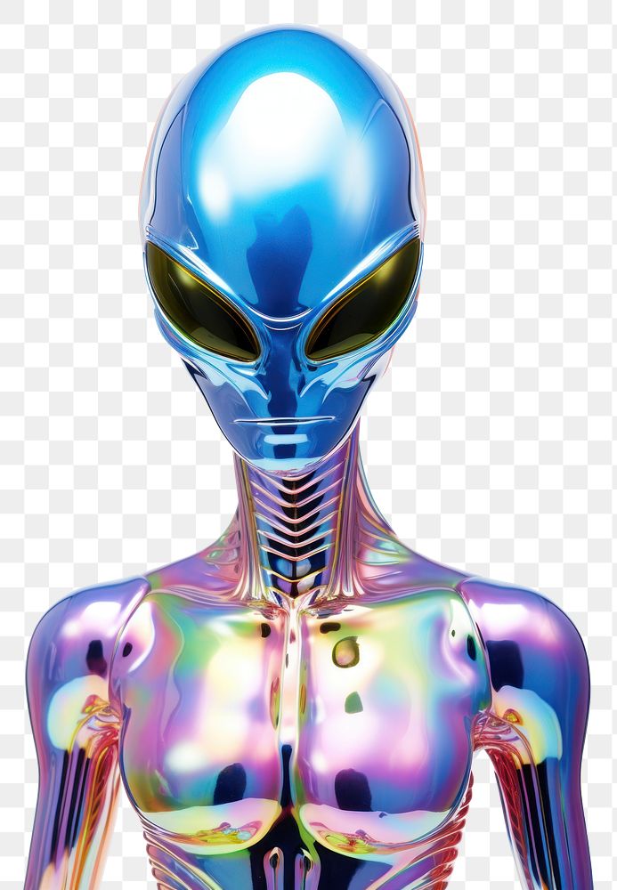 PNG An full body iridescence humanoid alien isolated on clear pale solid white background futuristic technology science.