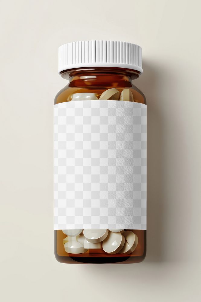 Pill bottle label png mockup, transparent design