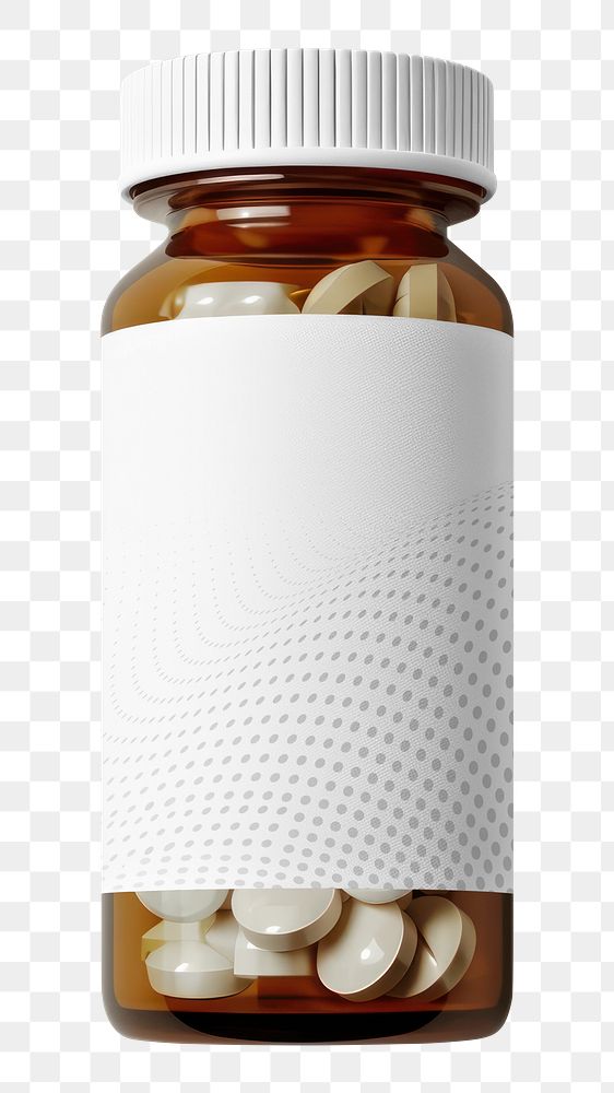PNG pill bottle with white label, transparent background