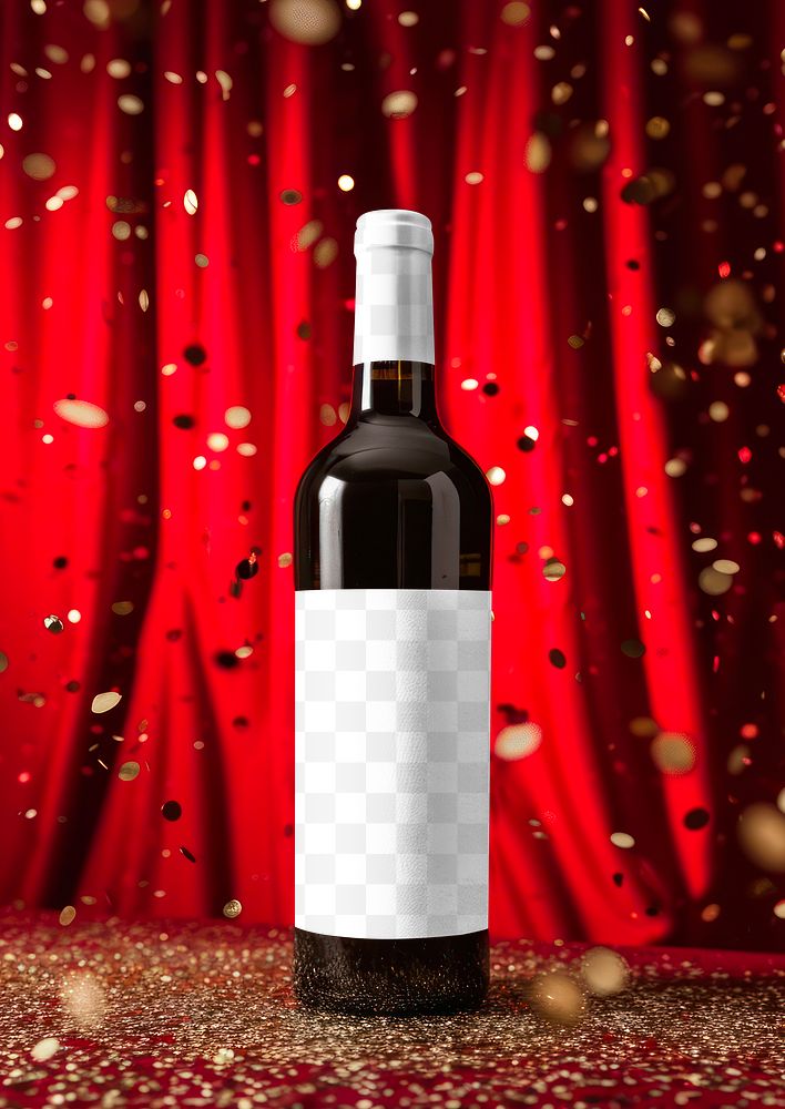 Wine bottle label png product mockup, transparent design