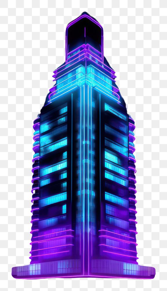 PNG Neon building tower architecture light city.