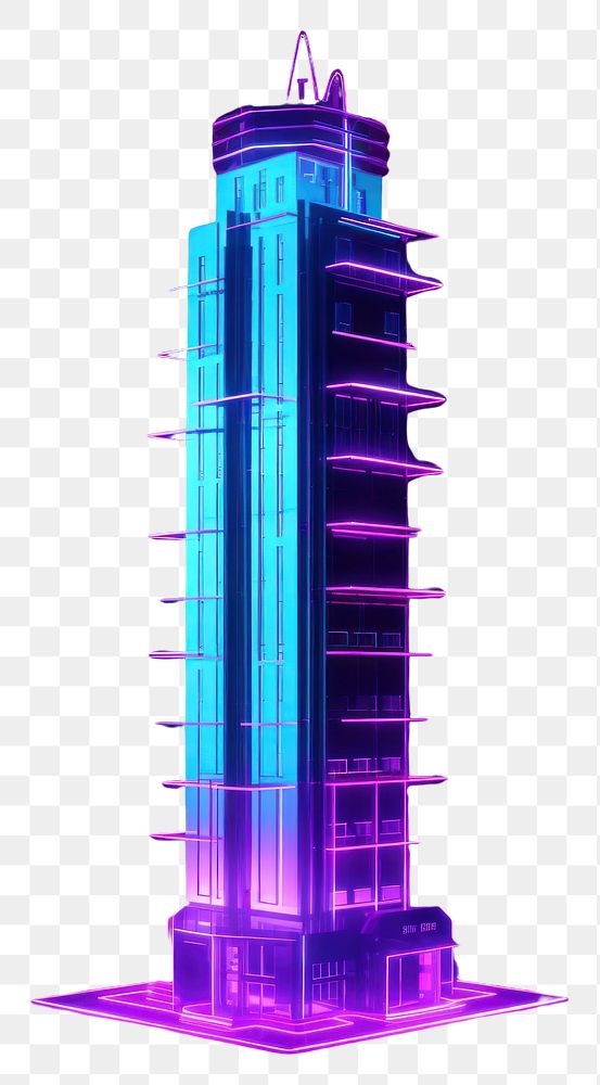 PNG Neon building tower light neon architecture.