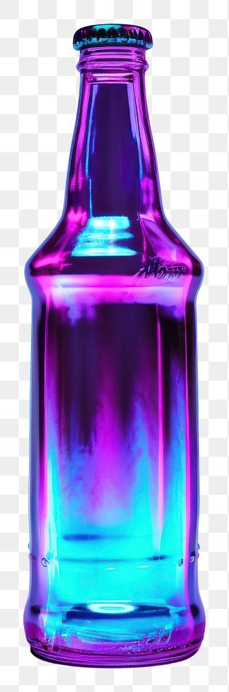 PNG Neon beer craft bottle glass drink white background.