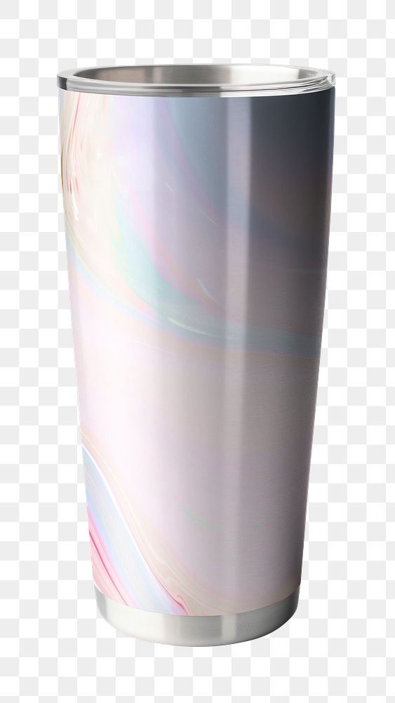 PNG iridescent insulated tumbler, transparent background