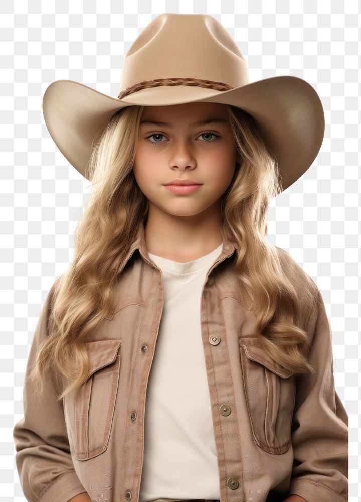 PNG American girl cowboy adult hat white background.