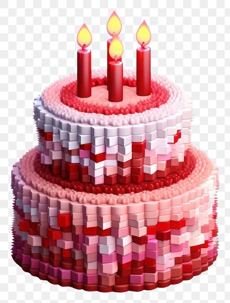 PNG 3D pixel art birthday cak dessert candle cake.