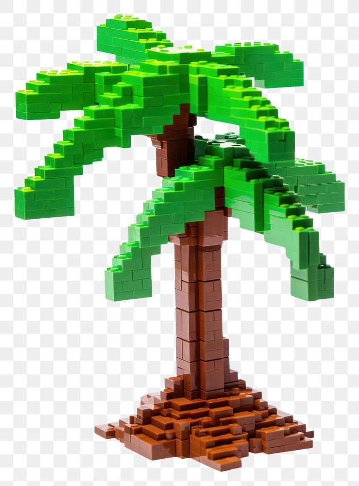 PNG Palm tree bricks toy plant green white background.