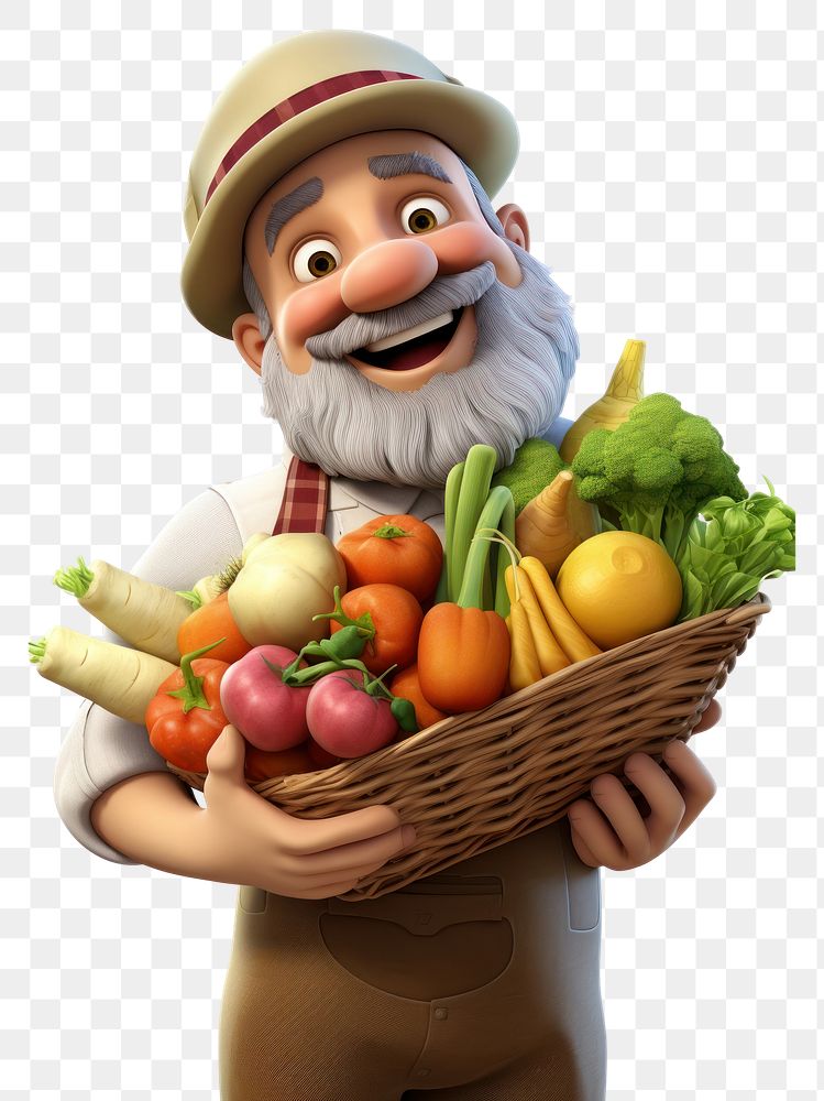 PNG Farmer holding vegetables carrot basket plant.
