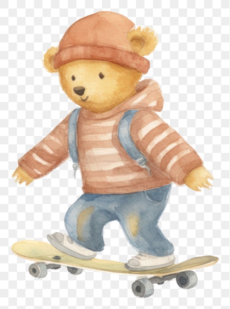 PNG  Teddy bear skateboard footwear toy.