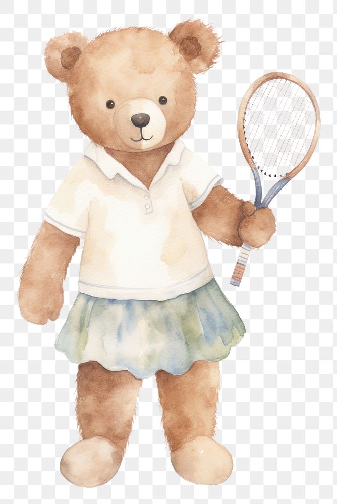 PNG  Teddy bear tennis racket cute.