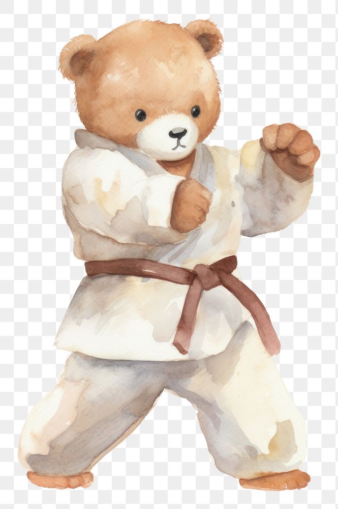 PNG  Teddy bear karate toy white background.
