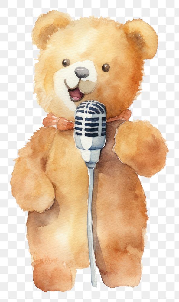 PNG  Teddy bear microphone toy white background.