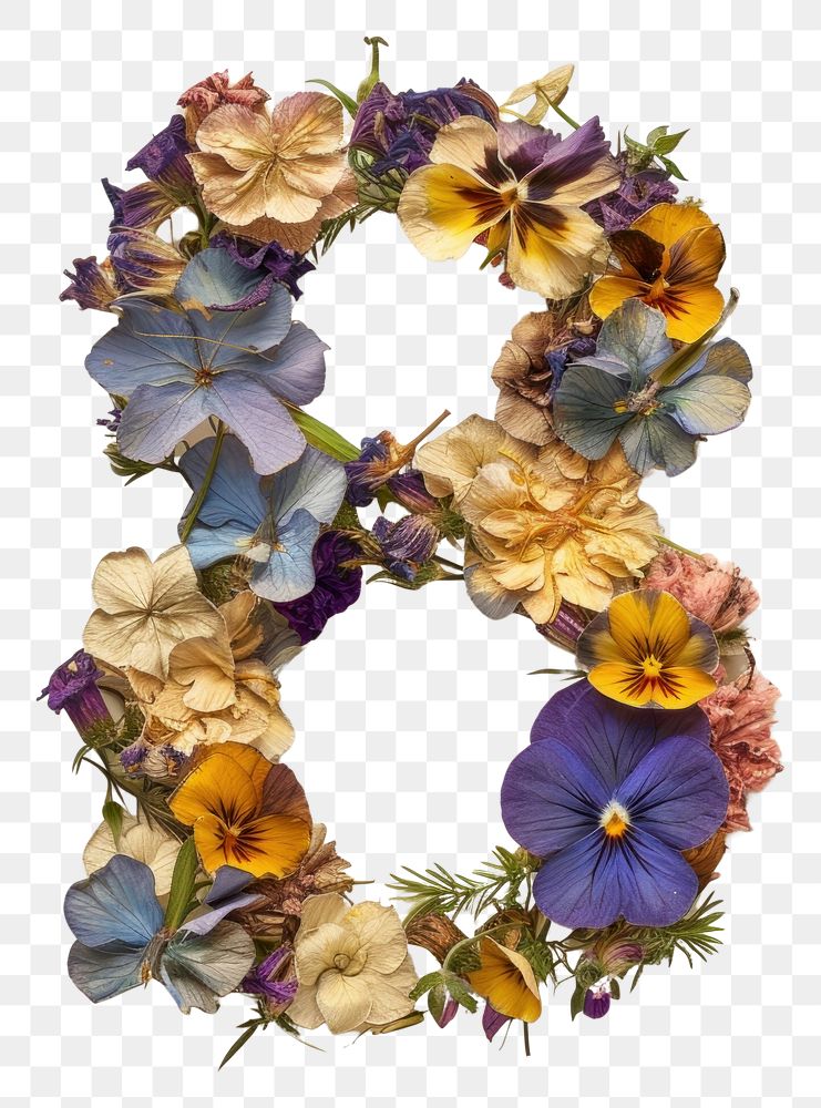 PNG Alphabet Number 8 font flower wreath plant.