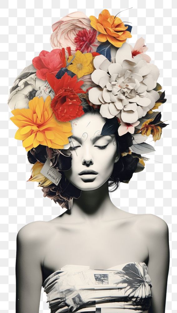 PNG Collage of flowers and woman portrait fashion adult.