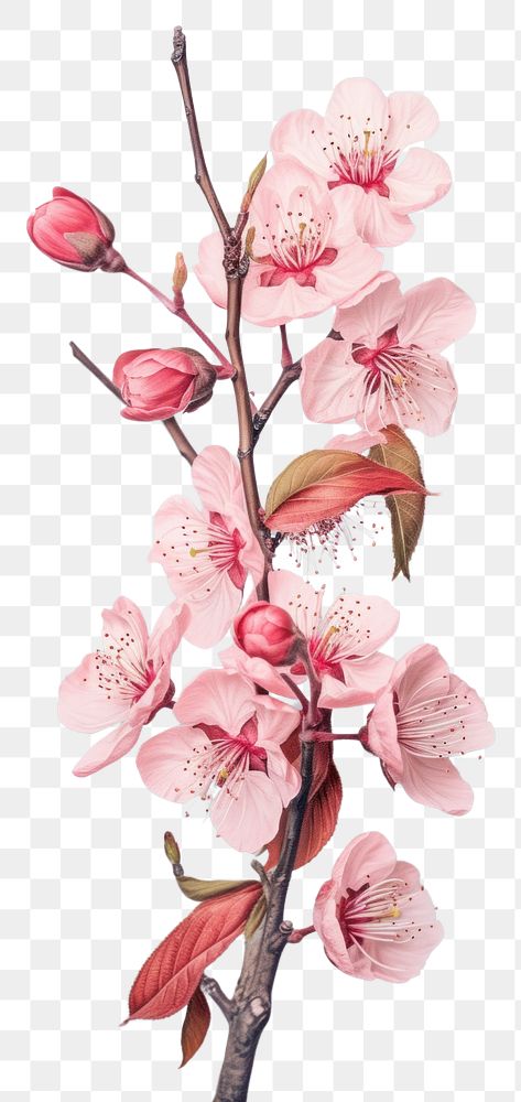 PNG Vintage drawing cherry flower blossom branch.