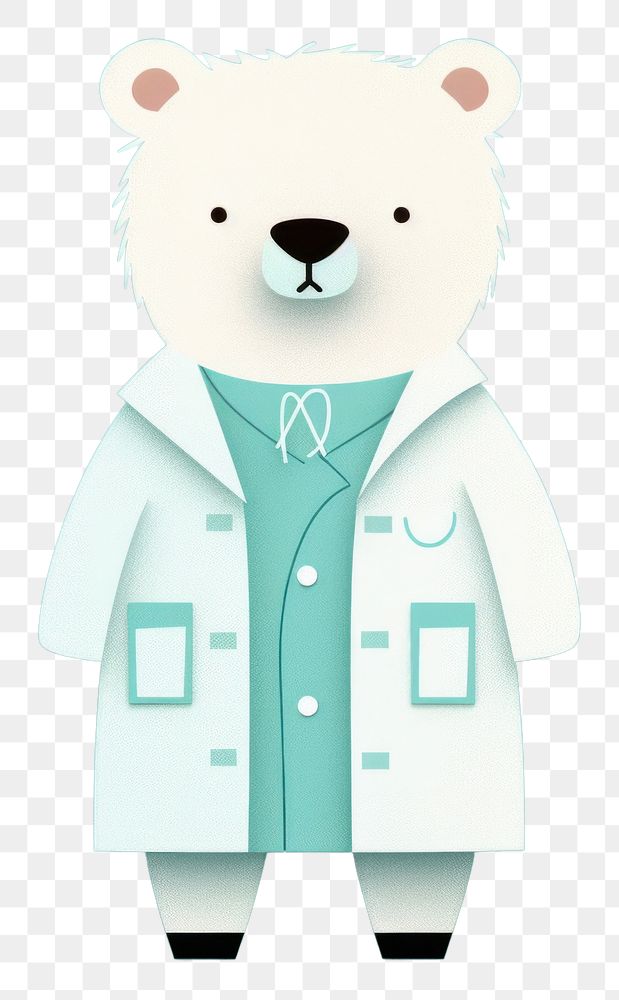 PNG Cute cat wearing laboratory gown toy representation stethoscope.