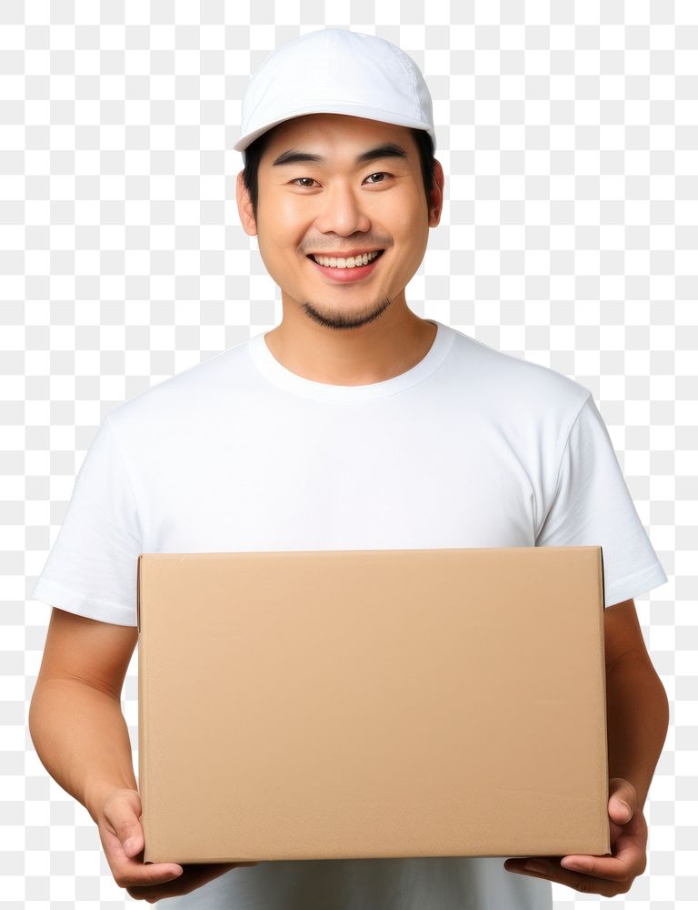 PNG Japanese delivery man box cardboard portrait.