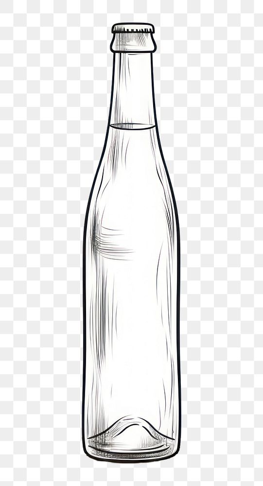 PNG Beer bottle outline sketch glass drink white background.