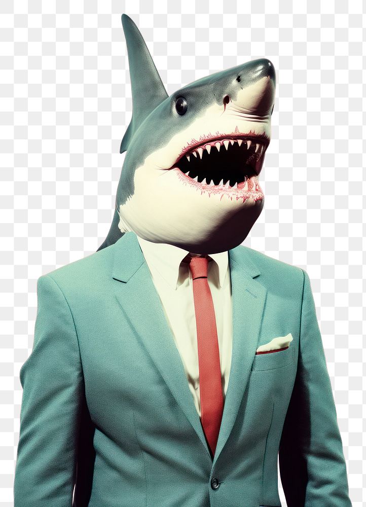 PNG Shark wearing business suit animal fish fun.