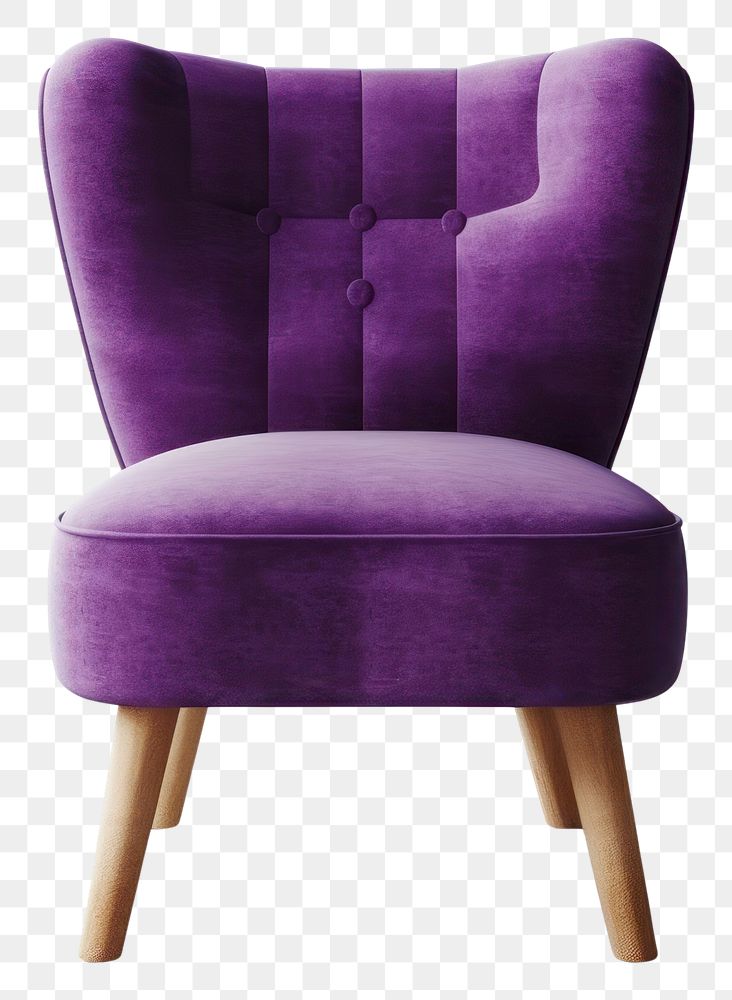 PNG Purple fabric chair furniture armchair white background.