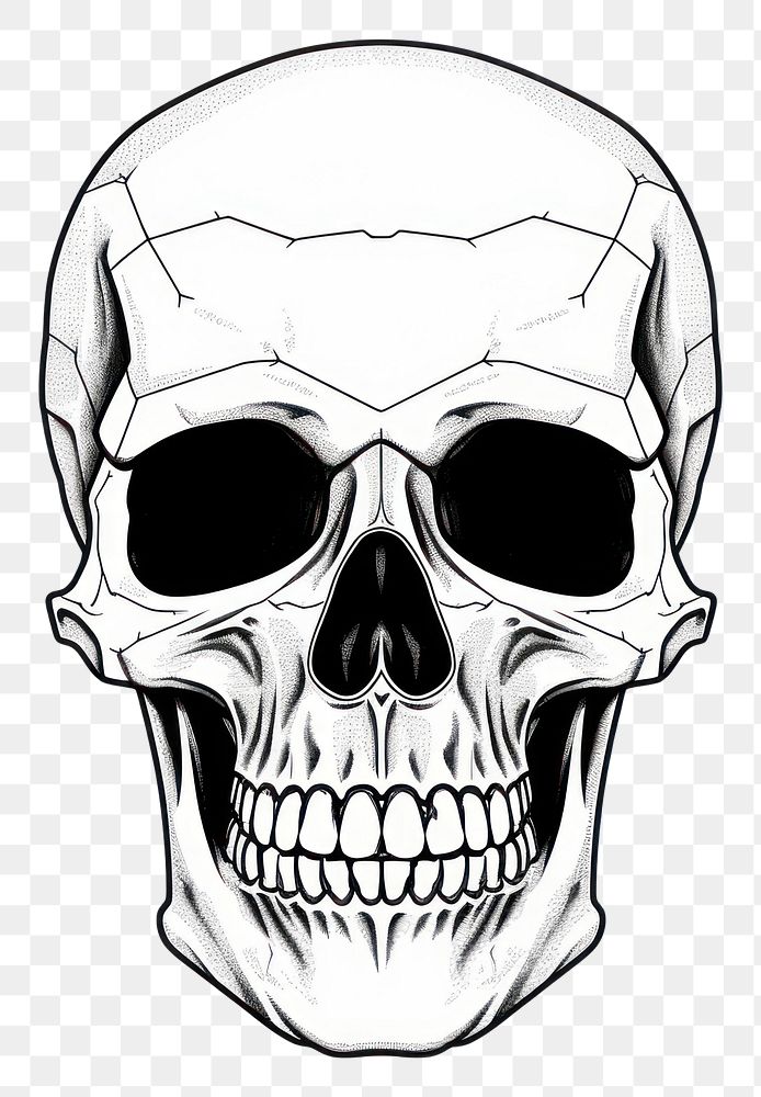 PNG Skull sketch drawing white background.