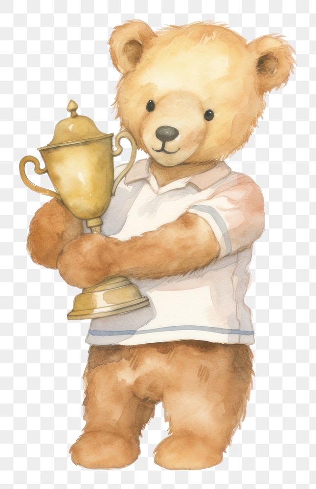 PNG  Teddy bear holding trophy cute.