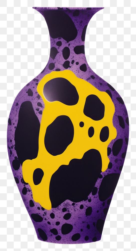 PNG Silkscreen on paper of a Cosmetics vase purple yellow.