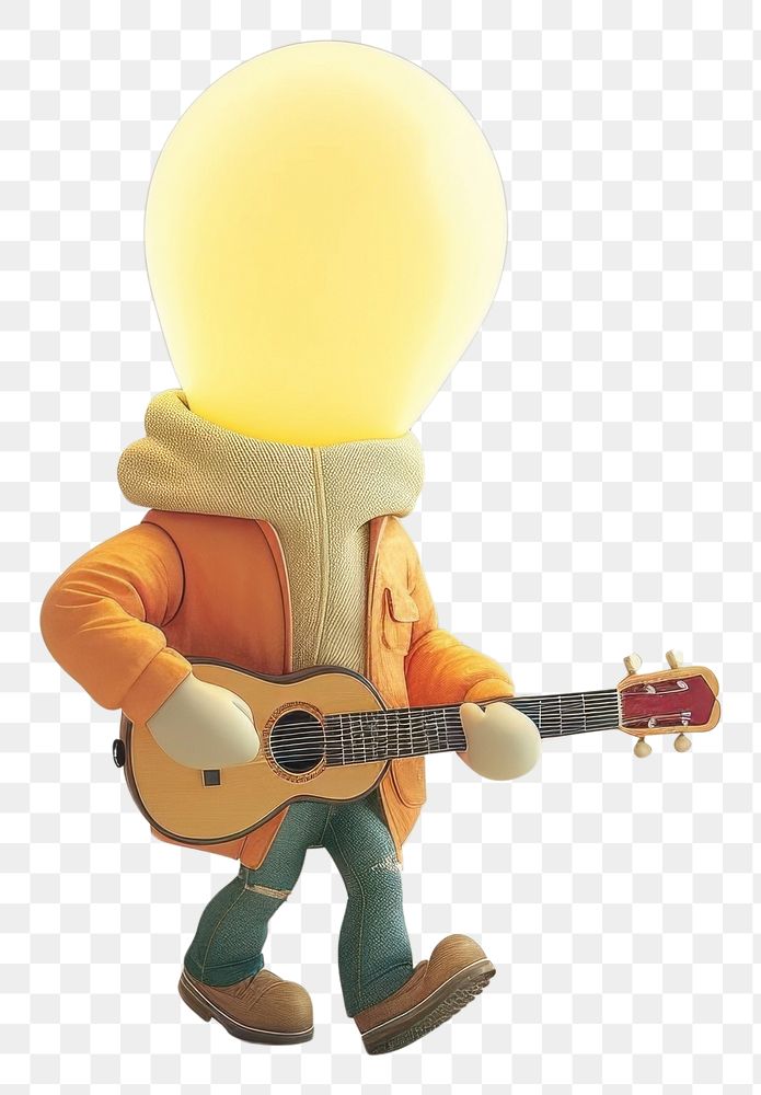 PNG Lightbulb character wearing jacket cartoon guitar music.