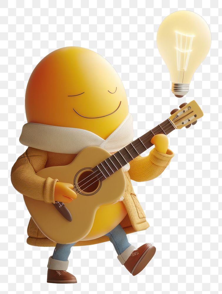PNG Lightbulb character wearing jacket cartoon guitar anthropomorphic.