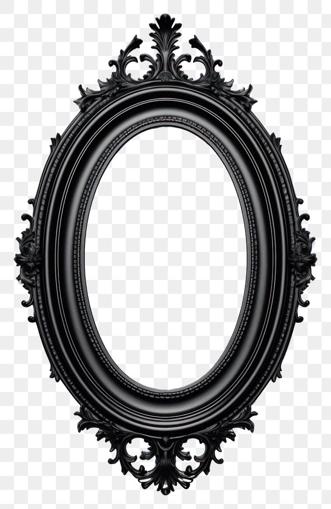 PNG Ornamental black oval mirror frame photo.