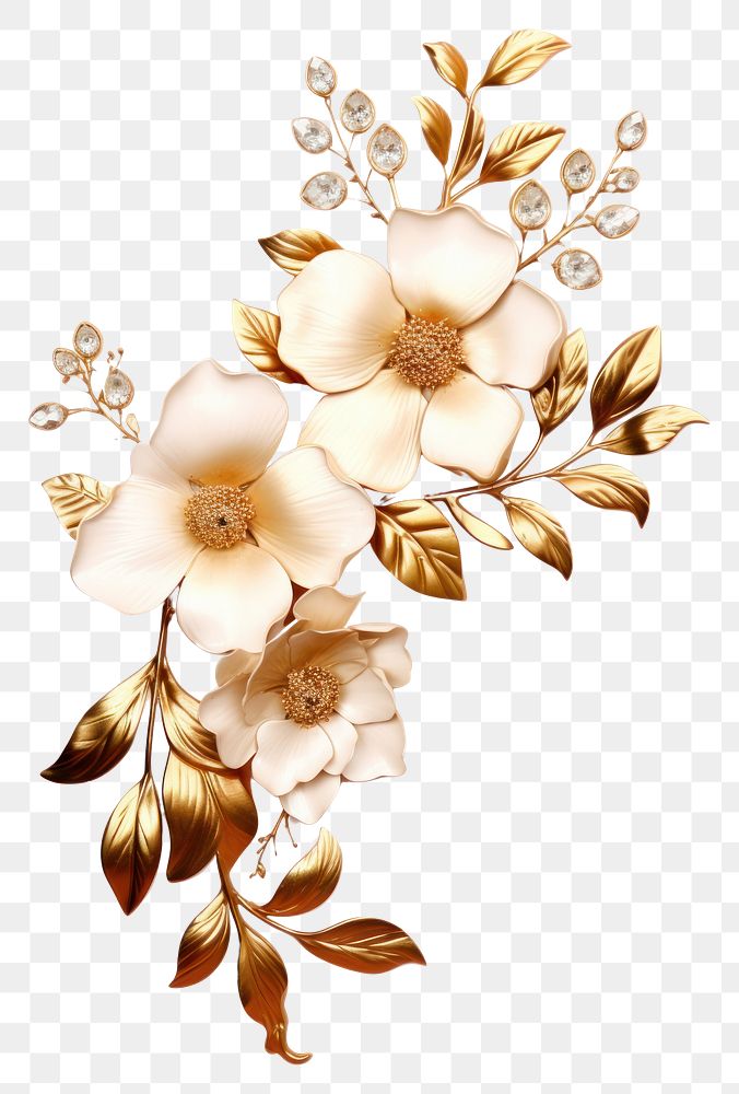 PNG Ornamental gold flowers pattern plant white